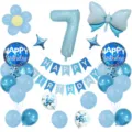 Set de globos de decoración para fiesta de cumpleaños azul con globo de número 7. - Número 7 / Azul cielo