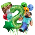Détails en gros plan du set de ballons en aluminium Minecraft avec motifs pixelisés pour fête. - Style Numéro 2
