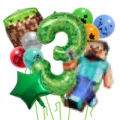 Set de ballons d'anniversaire Minecraft avec chiffre 3 pixel et des ballons blocs. - Style Numéro 3