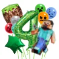 Minecraft ensemble de ballons thème avec chiffres pixels ballons aluminium anniversaire - Style Numéro 4