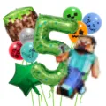 Minecraft Geburtstag Party Ballon Set mit Nummer 5 Folienballon und Pixel Creeper Motiven. - Nummer 5 Stil