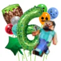 Minecraft Geburtstag Party Ballon Set mit Pixel Nummer sechs und Steve Folienballons. - Nummer 6 Stil