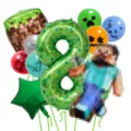 Minecraft Geburtstag Ballon Set mit Zahl 8 Folienballon und Pixel Spiel gedruckten Latexballons. - Nummer 8 Stil