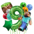 Minecraft Party Ballon Set Detail mit Pixel Block und Nummer 9 Folienballon für Deko. - Nummer 9 Stil