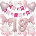 Matte birthday balloon set with happy birthday banner heart bow foil balloons for party decor - Matte Pink Series / Pink Number 18