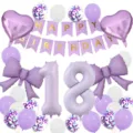 Matte 18th birthday balloon set with purple heart bow foil balloons and happy birthday banner - Purple Number 18