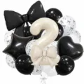 Cream bow number balloon set, large number and star heart balloons for birthday party decor. - Bow Knot Number 2 Balloon / Black