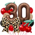 Amerikanischer Vintage-Leo-Print Kirsche Nummer 30 Folienballon Set für Geburtstagsparty. - Nummer 30 Stil