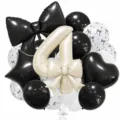 Detailed view of cream bow number 4 balloon set, elegant black and white party decor. - Bow Knot Number 4 Balloon / Black
