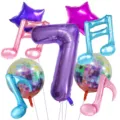 Set di palloncini disco Y2K con numero 7 viola, note musicali e stelle per feste. - Set Numero 7