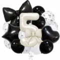 Detailed view of the luxury bow number 5 balloon set for birthday party decorations - Bow Knot Number 5 Balloon / Black