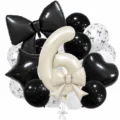 Cream number 6 balloon set with black bow, perfect for birthday party and baby shower decor. - Bow Knot Number 6 Balloon / Black