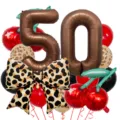 Amerikanisches Retro-Leopardenmuster-Kirsch-Ballon-Set für Geburtstagswünsche Dekoration - Zahl 50 Stil