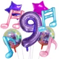 Set di palloncini in alluminio con note musicali disco viola, decorazione festa compleanno numero 9. - Set Numero 9