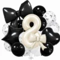 Close-up details of the luxury cream bow and number 8 balloon set for festive party. - Bow Knot Number 8 Balloon / Black