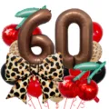 Retro Leo-Print und Kirsche Nummer 60 Ballon Set für heiße Mädchen Geburtstag Party Deko. - Zahl 60 Stil