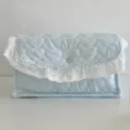 Light blue quilted storage basket with heart pattern, white lace trim and metal snap closure. - L / Light Blue Star Print