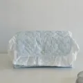 Blue quilted storage box with white lace trim, cute star pattern fabric basket for bedroom. - S / Light Blue Star Print