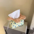 Caja de pañuelos de lunares con apertura de pétalos de flor, soporte de tela suave decoración. - Estilo Abierto de Flor / Lunares Amarillo Crema
