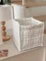 White quilted storage basket detail, large square fabric organizer for desktop and home use. - L / White