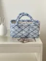 Quilted bow storage basket, blue plaid desktop fabric organizer for home sundries and snacks. - S / Black Frame Sky Blue Lens Arrow