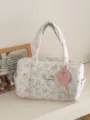 Borsa a mano trapuntata a fiori, grande borsa da viaggio e borsa fasciatoio per mamma. - Borsa a Mano a Cilindro / Margherita rosa