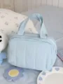 Light blue solid color nylon toast cosmetic bag soft cloud storage portable toiletry bag SKU - Blue