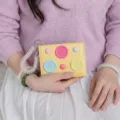 Korean dopamine color trifold coin purse with colorful button decor and spring wristlet. - Light Yellow