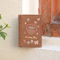 Brown denim tri-fold wallet for women, featuring cute embroidered heart and butterfly designs. - Three-Fold Short Style / Coffee