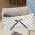 White polka dot quilted storage box with black bow, fabric desktop organizer basket. - Large Polka Dot / Rectangular Organizer / Black