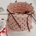Pink polka dot quilted storage basket with bows cute desktop organizer bin for sundries - Pink