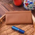 Piccolo portamonete in pelle PU, custodia per cavi motivo litchi, borsetta portatile marrone. - Marrone