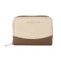 Compact women's card holder wallet with chic two-tone design, gold zipper, and card slots. - Coffee