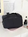 Black nylon cosmetic bag, quilted cloud travel makeup pouch, large capacity portable wash bag. - Black