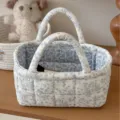 Blauwe bloemen corduroy opbergmand, Koreaanse stijl handtas organizer met praktische handgrepen. - Corduroy Pioenroos Opbergmand (Klein) / Blauw