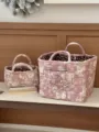 Rosa gestepptes Blumen Aufbewahrungskorb Set, große Kapazität Schreibtisch Organizer Korb. - Rosa