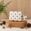 Chic polka dot tri-fold wallet with heart charm, stylish daily compact accessory for women. - White