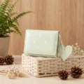 Mint green polka dot tri-fold wallet with cute heart charm for daily minimalist style. - Light Green