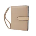 Women passport wallet holder clutch organizer with wrist strap travel document case beige - Khaki