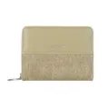 Detailed view of the Korean style short two-fold women's wallet with chic zipper and fabric splicing. - Green