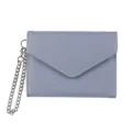 Minimalist solid color chain short wallet for women, stylish litchi pattern coin purse. - Grayish Blue