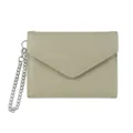 Minimalist solid color litchi pattern short wallet for women with stylish metal chain strap. - Matcha Green