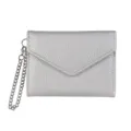 Silver leather envelope wallet with metal chain strap minimalist coin purse for women. - Silver