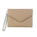 Minimalist women's short wallet with chain strap, litchi grain leather, elegant daily purse. - Khaki