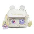 Cute canvas crossbody bag for girls with bear ears and clear front pocket, lightweight travel. - Beige