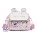 Pink cute star print kids shoulder bag with bear ears and clear transparent pocket - Pink