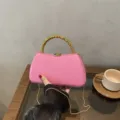 Pink PU Hard Shell Clutch Bag Candy Color Evening Bag Gold Beaded Handle Chain Crossbody Bag - Box Bag / Deep Pink