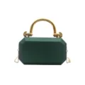 Green acrylic box clutch bag with gold handle and chain strap for women evening party. - Green