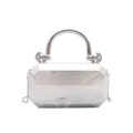 Silver metallic acrylic box bag, elegant evening clutch with handle and chain strap. - Silver