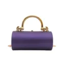 Borsa da sera cilindrica in acrilico, elegante pochette viola con manico e catena in metallo dorato. - Viola
